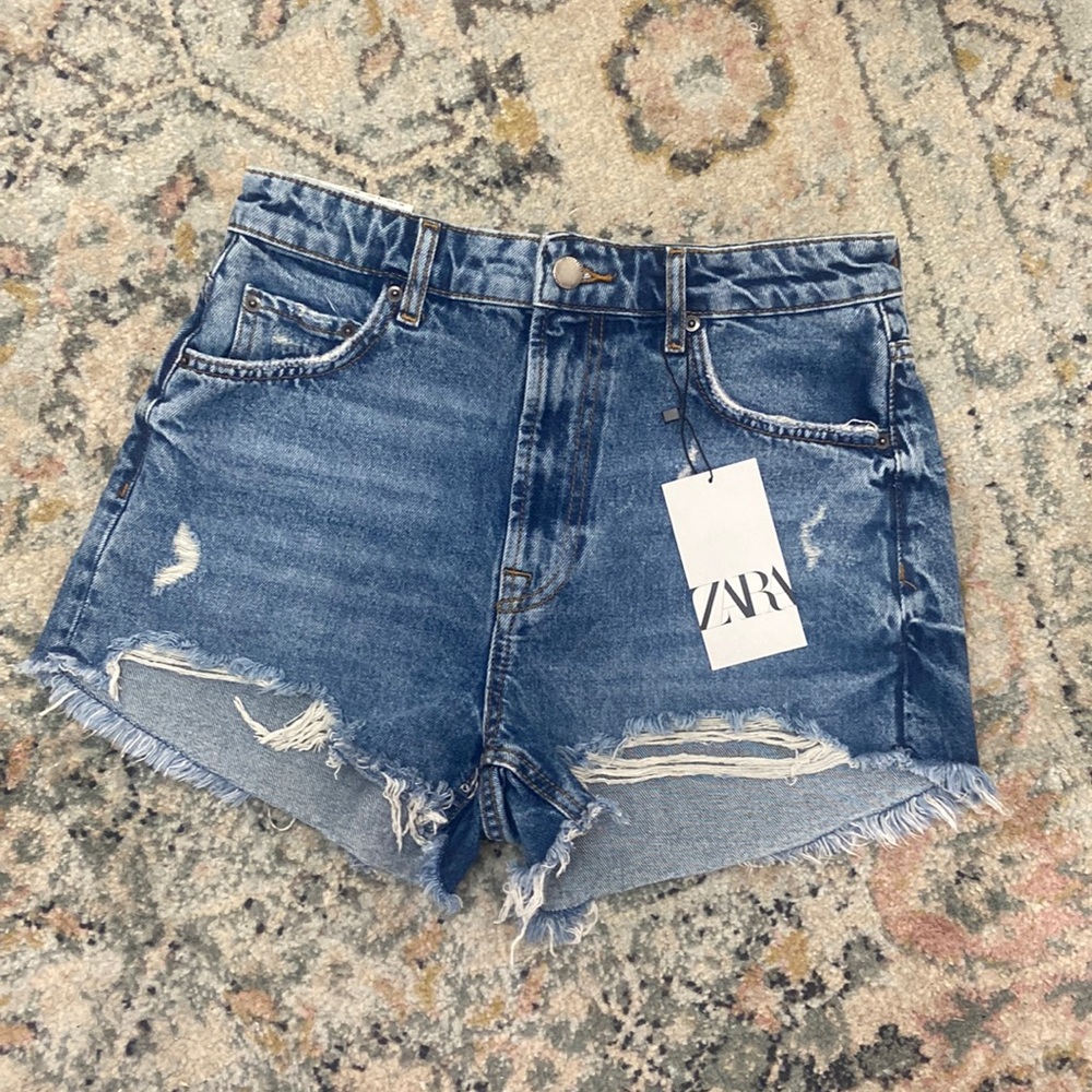 Zara Cut Off Shorts in Medium Blue